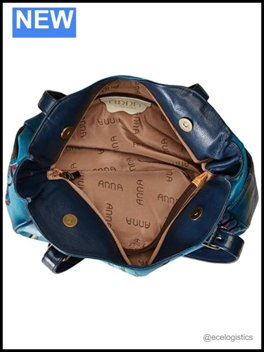 Hand Painted Genuine Leather Shoulder Bag with Double Straps